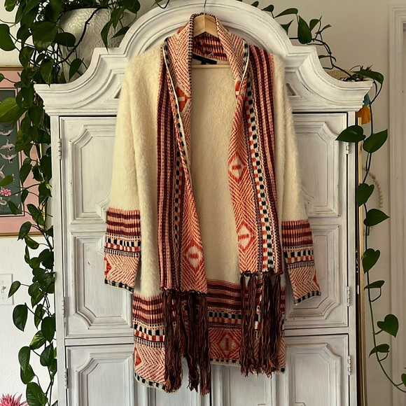 Maxsport Ivory Orange  Aztec Tribal Cardigan Women’s Sweater Size Large. - Picture 2 of 9